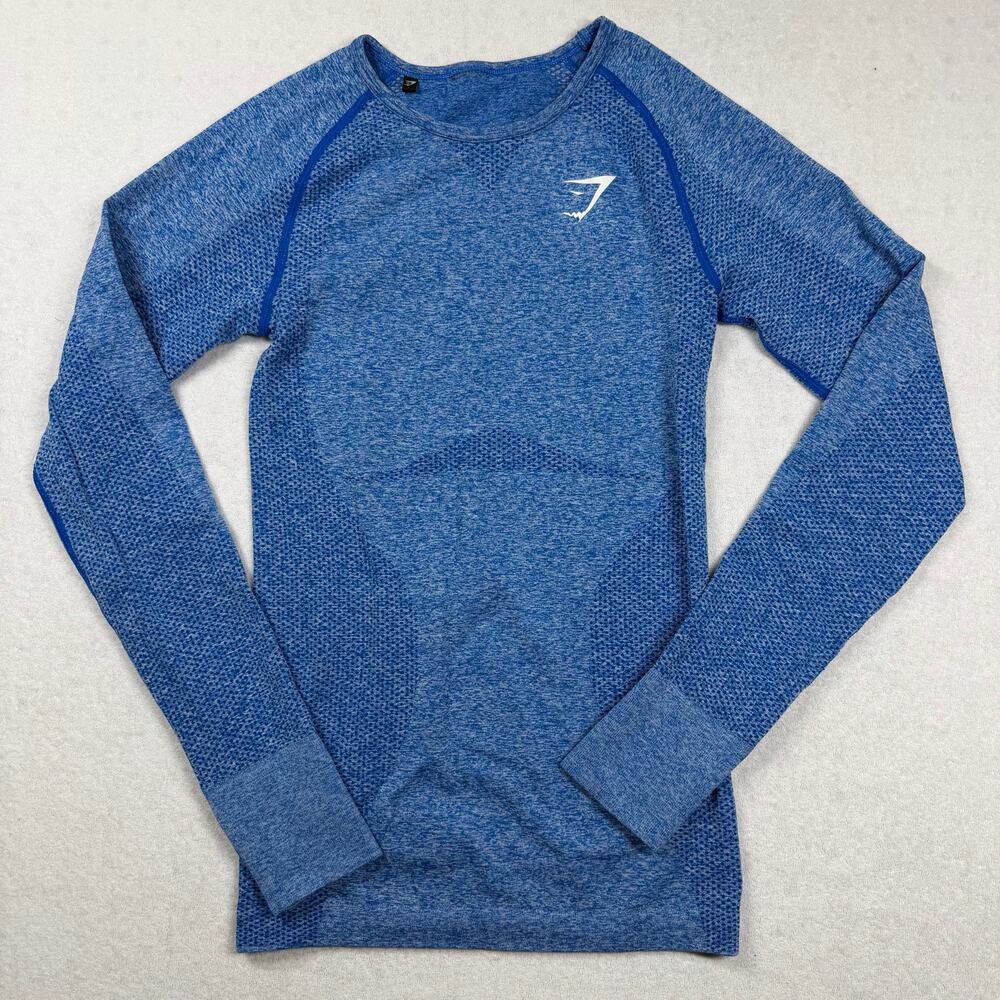 Gymshark Vital Seamless Long Sleeve Top Women’s S Blue Marl Thumbholes Workout